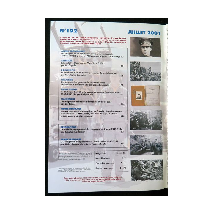 ARMES MILITARIA Magazine n° 192 de juillet 2001 sur 3° RSM Italie