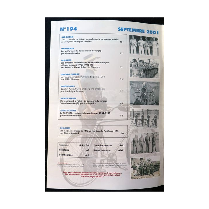 ARMES MILITARIA Magazine n° 194 de septembre 2001 sur l'Indochine