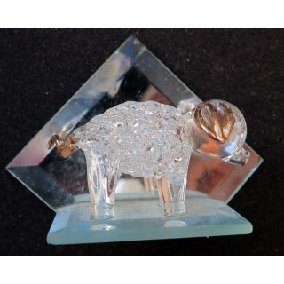 Petit cochon en verre sur miroir biseauté (5 x 7,5 cm)