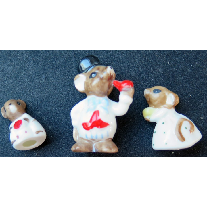 Trois petites souris en céramique hauteur 4,7 cm max