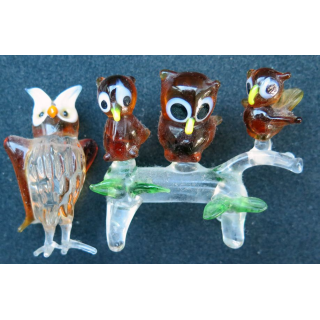 Lot de quatre chouettes en verre (5 x 7,5 cm)