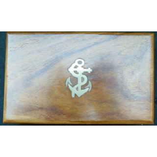 Boite marine en bois et laiton incrusté d'une ancre 17 x 9 x 4 cm