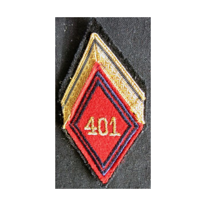 LOSANGE DE BRAS MODÈLE 45 : Écusson de maréchal des logis du 401° RAA régiment d'artillerie antiaérienne