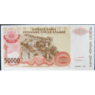 CROATIE / KRAJINA - BILLET de 50 000 Dinars - Forteresse de Knin - 1993