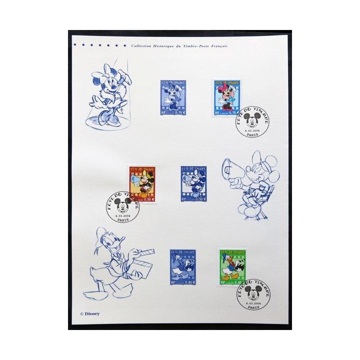 Document philatéliques officiels la Poste Fête du timbre 2004 Mickey (double page)