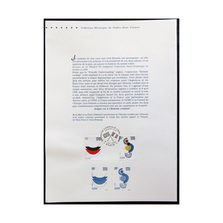 Document philatéliques officiels la Poste Entente cordiale 1904-2004 (double page)