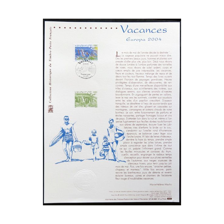 Document philatéliques officiels la Poste Vacances Europa 2004