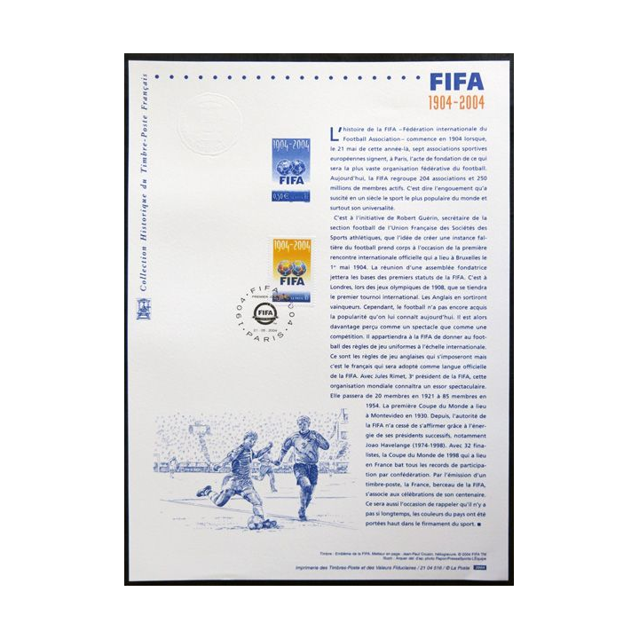 Document philatéliques officiels la Poste FIFA 1904-2004