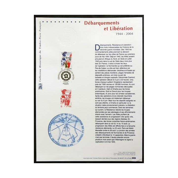 Document philatéliques officiels la Poste Débarquements et Libération 1944-2004