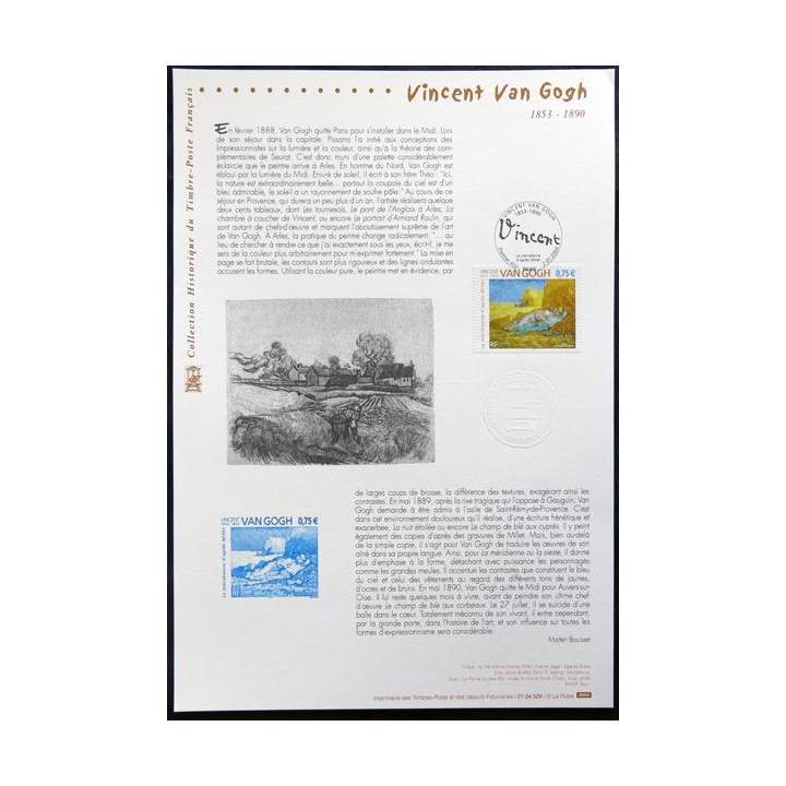 Document philatéliques officiels la Poste Vincent Van Gogh 1853-1890
