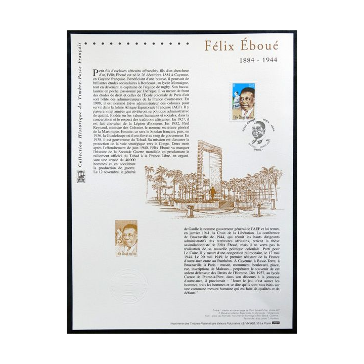 Document philatéliques officiels la Poste Félix Eboué 1884-1944