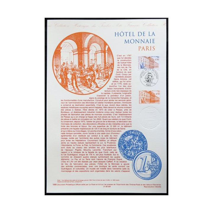 Document philatéliques officiels la Poste Hôtel de la Monnaie Paris