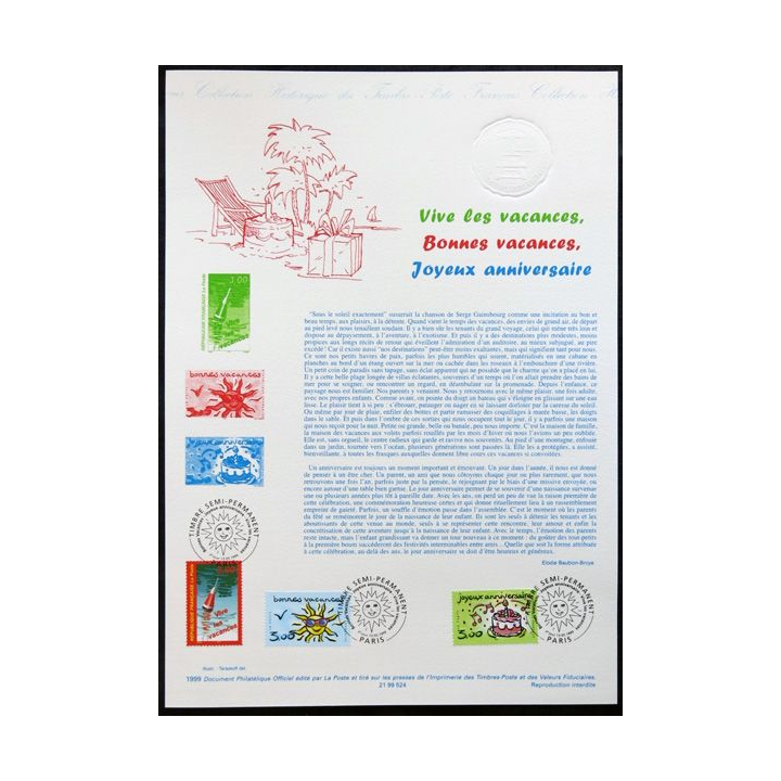 Document philatéliques officiels la Poste vive les vacances, bonnes vacances