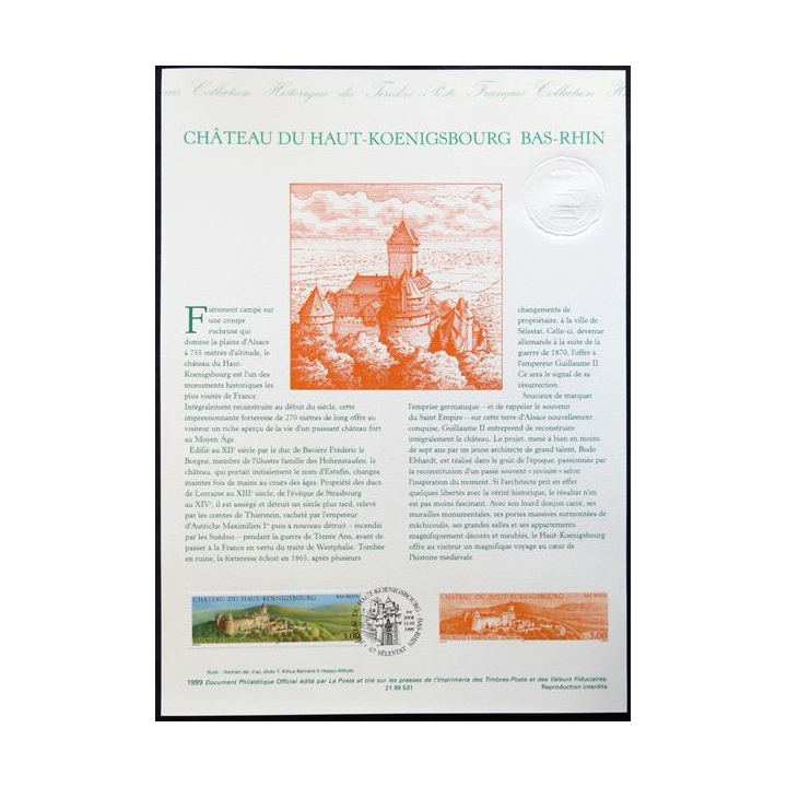Document philatéliques officiels la Poste Château du Haut-Koenigsbourg Bas-Rhin