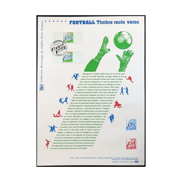 Documents philatéliques officiels la Poste Football Timbre recto-verso