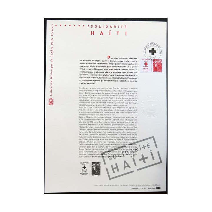 Documents philatéliques officiels la Poste Solidarité Haïti