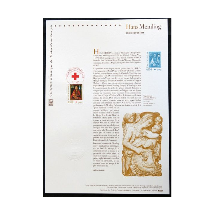 Documents philatéliques officiels la Poste Hans Memling croix-Rouge 2005