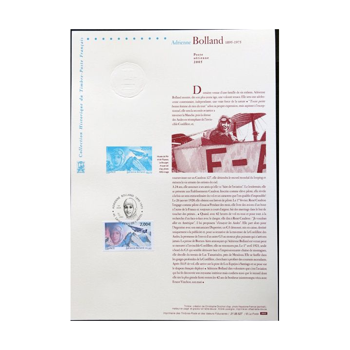 Documents philatéliques officiels la Poste Adrienne Bolland 1895-1975