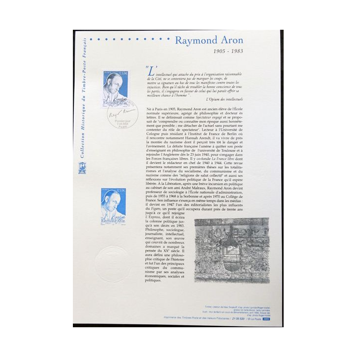 Documents philatéliques officiels la Poste Raymond Aron 1905-1983