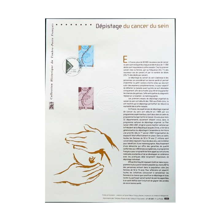 Documents philatéliques officiels la Poste Dépistage du cancer du sein