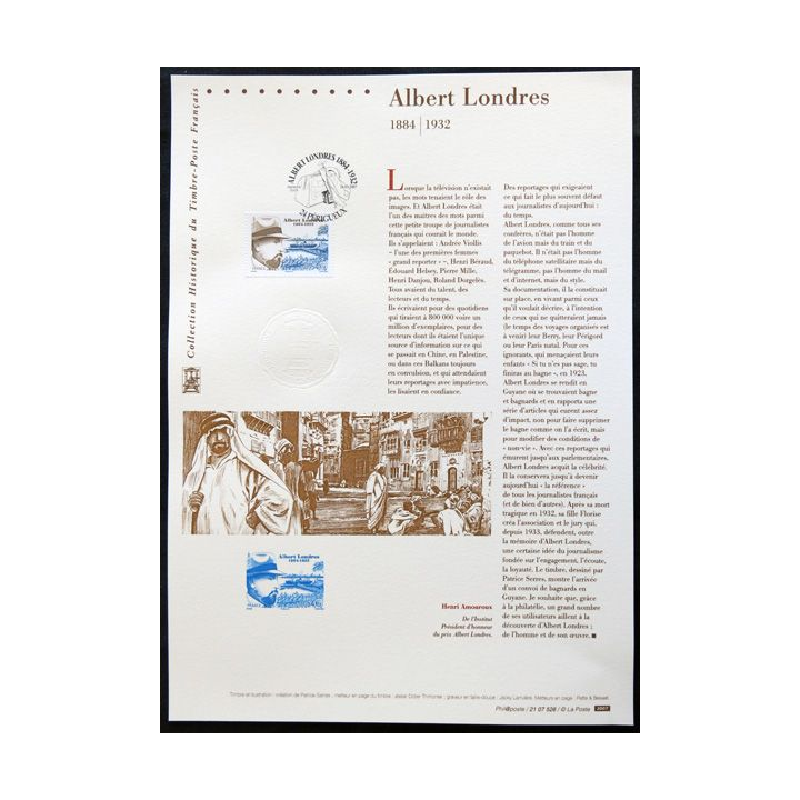 Documents philatéliques officiels la Poste Albert Londres 1884-1932