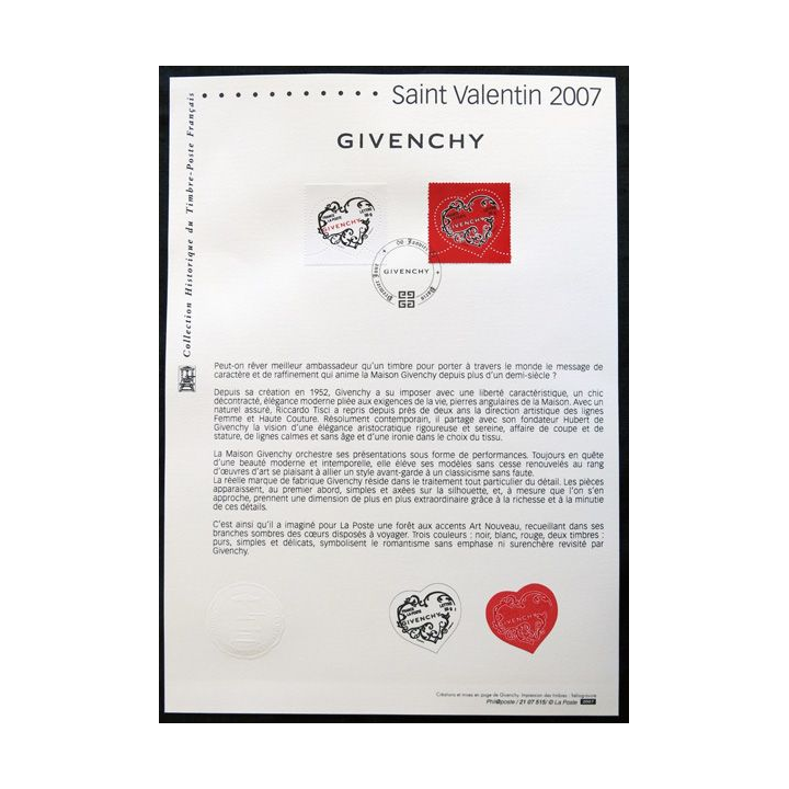 Documents philatéliques officiels la Poste Saint-Valentin 2007 Givenchy