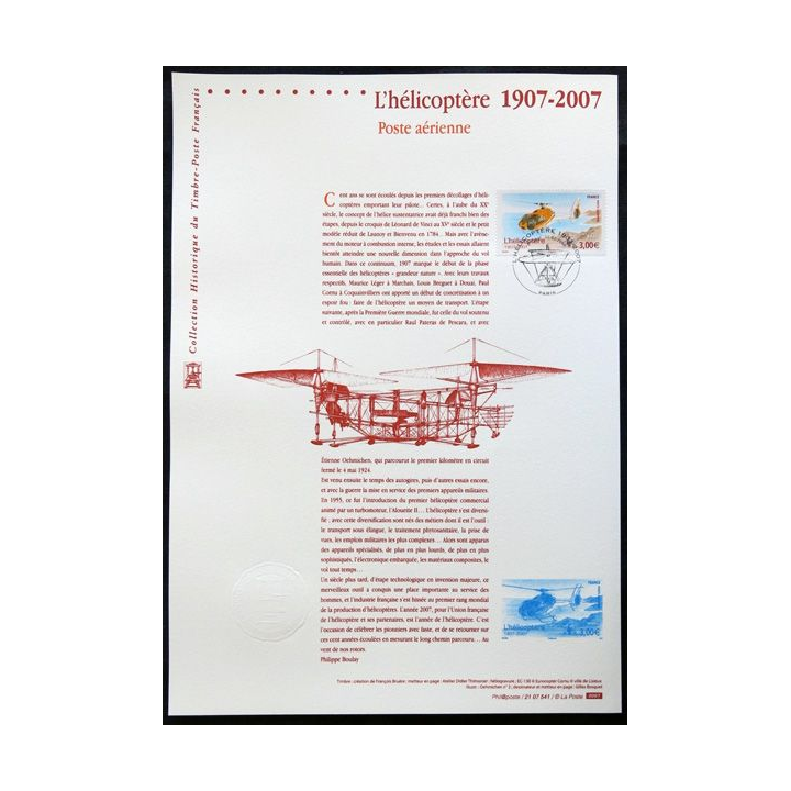 Documents philatéliques officiels la Poste L'Hélicoptère 1907-2007 Poste aérienne