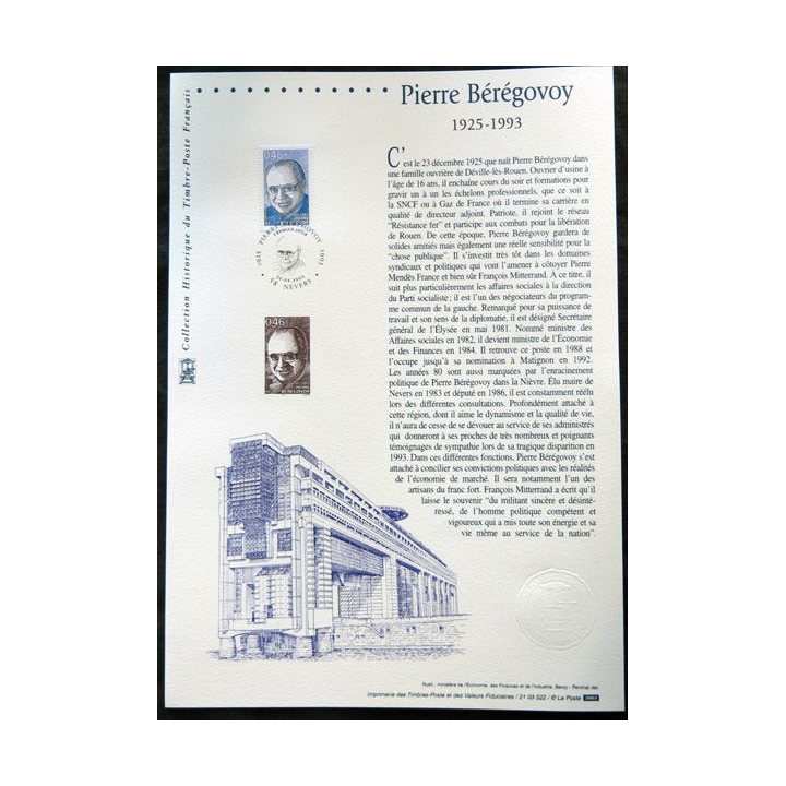 Documents philatéliques officiels la Poste  : Pierre Bérégovoy 1925-1993