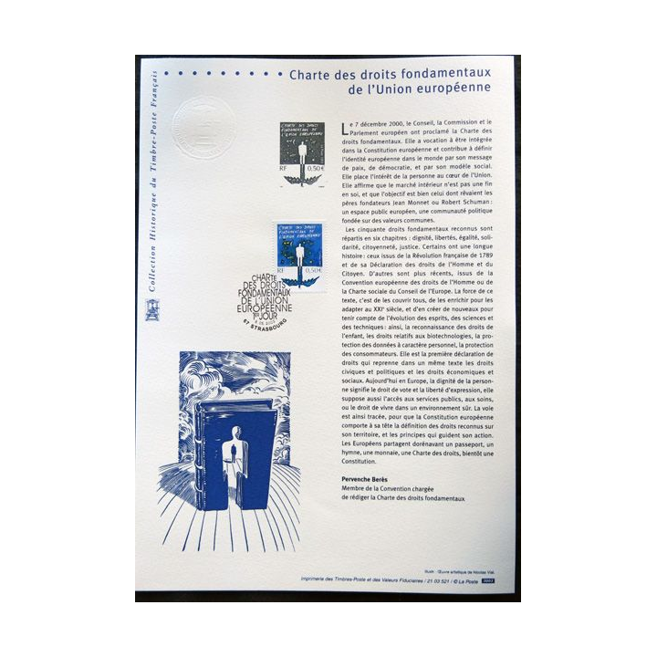 Documents philatéliques officiels la Poste : Charte des droits fondamentaux de l'Union Européenne
