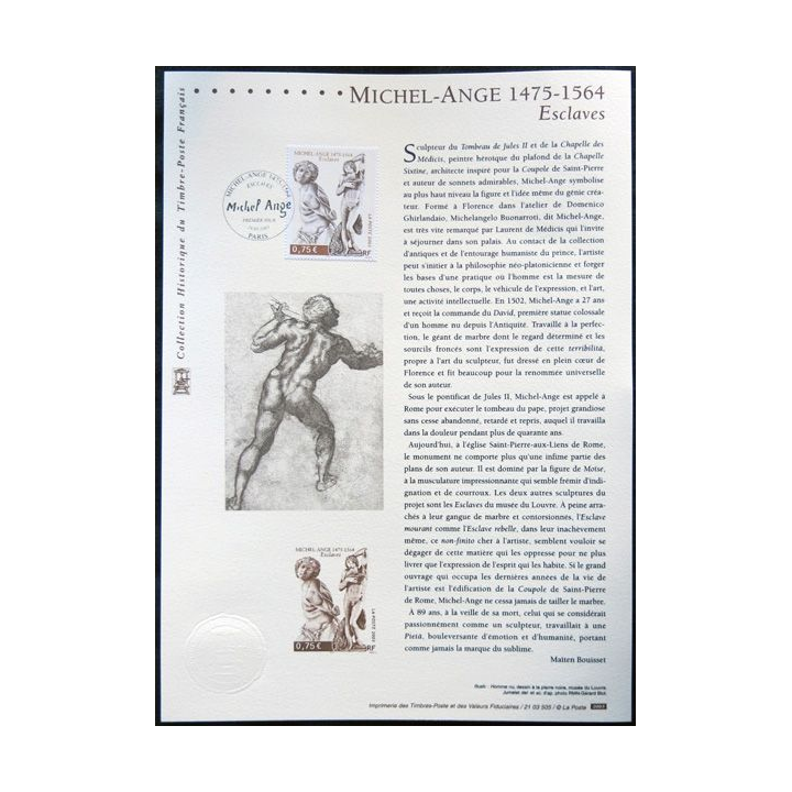 Documents philatéliques officiels la Poste : Michel Ange 1475-1564 Esclaves