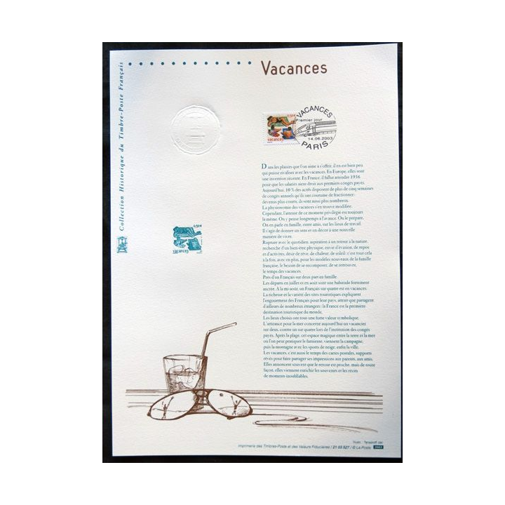 Documents philatéliques officiels la Poste : Vacances
