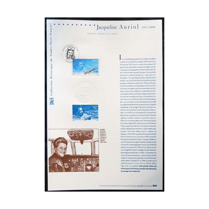 Documents philatéliques officiels la Poste : Jacqueline Auriol 1917-2000