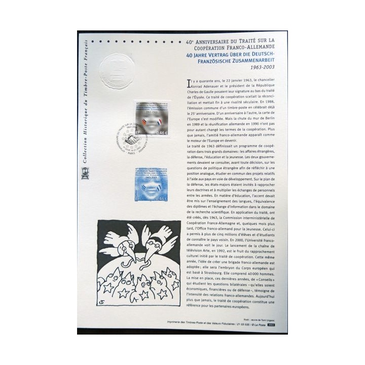 Documents philatéliques officiels la Poste : 40° anniversaire du traité sur la coopération Franco-Allemande