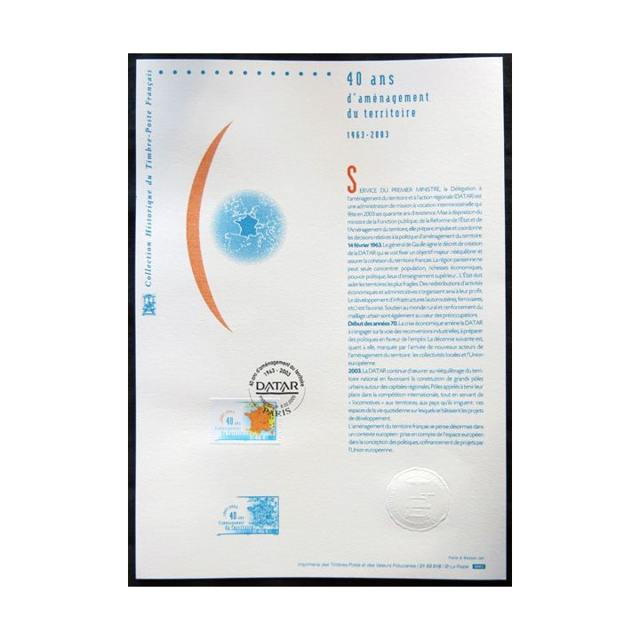 Documents philatéliques officiels la Poste : 40 ans d'aménagement du territoire 1963-2003