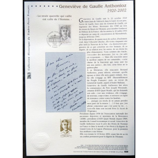 Documents philatéliques officiels la Poste : Geneviève de Gaulle Anthonioz 1920-2002