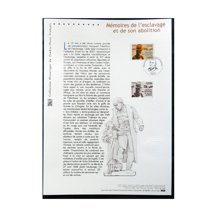 Documents philatéliques officiels la Poste : Mémoires de l'esclavage et de son abolition