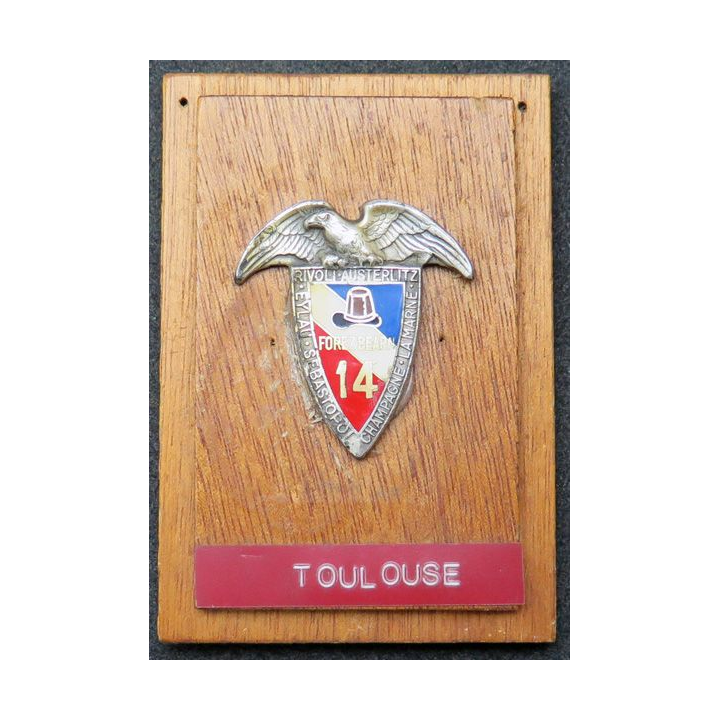 14° RCP : insigne  du 14° régiment de chasseurs parachutiste sur support bois