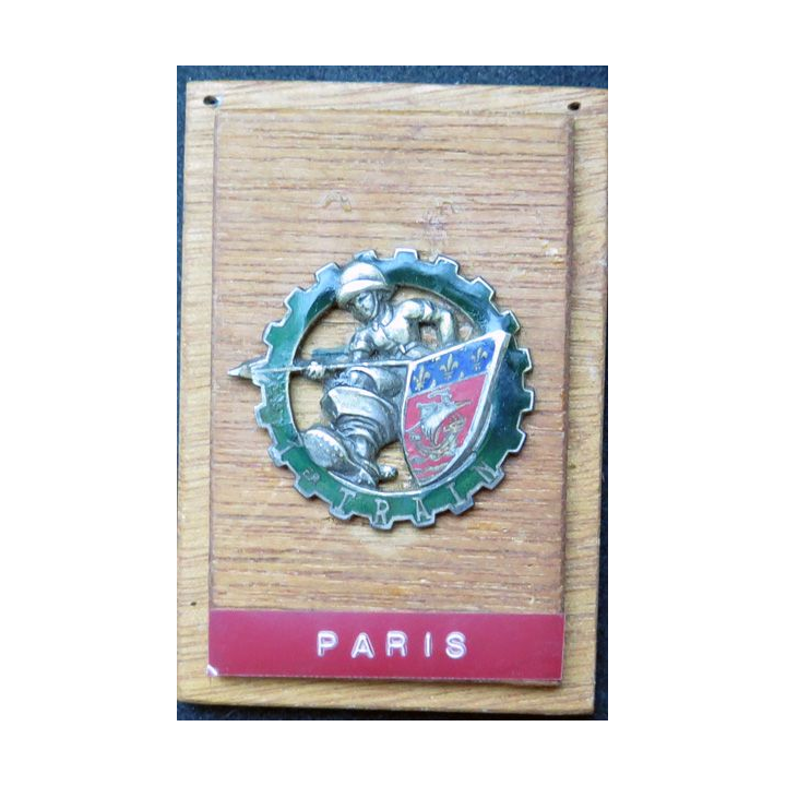 1° RT : Insigne métallique du 1° régiment du Train sur support bois
