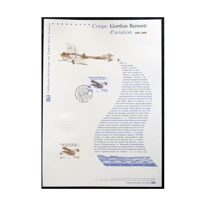 Documents philatéliques officiels la Poste : Coupe d'aviation Gordon Bennett 1909-2009