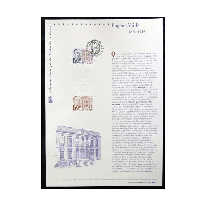 Documents philatéliques officiels la Poste : Eugène Vaillé 1875-1959