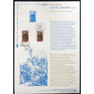 Documents philatéliques officiels la Poste : France - Cité du Vatican 660 ans de la naissance de Jeanne d'Arc