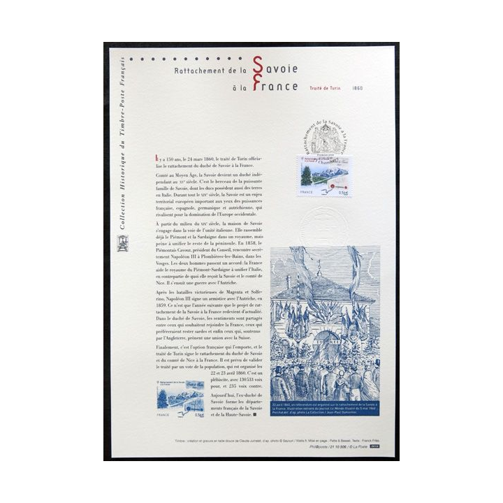 Documents philatéliques officiels la Poste : Rattachement de la Savoie à la France 1860