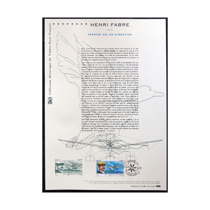 Documents philatéliques officiels la Poste : Henri Fabre 1919 Premier vol en hydravion