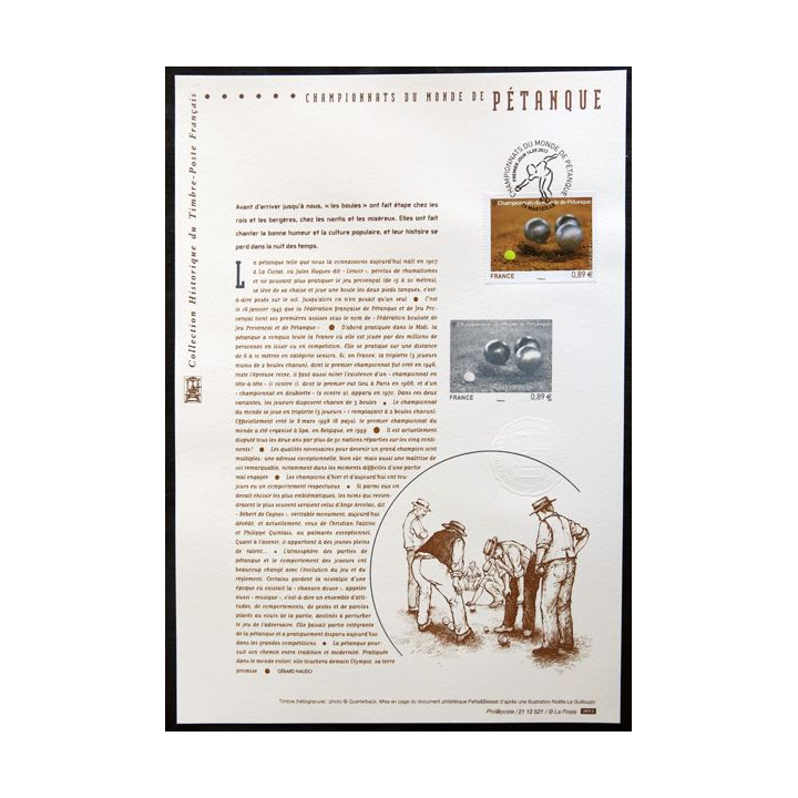 Documents philatéliques officiels la Poste : Championnat du monde de Pétanque