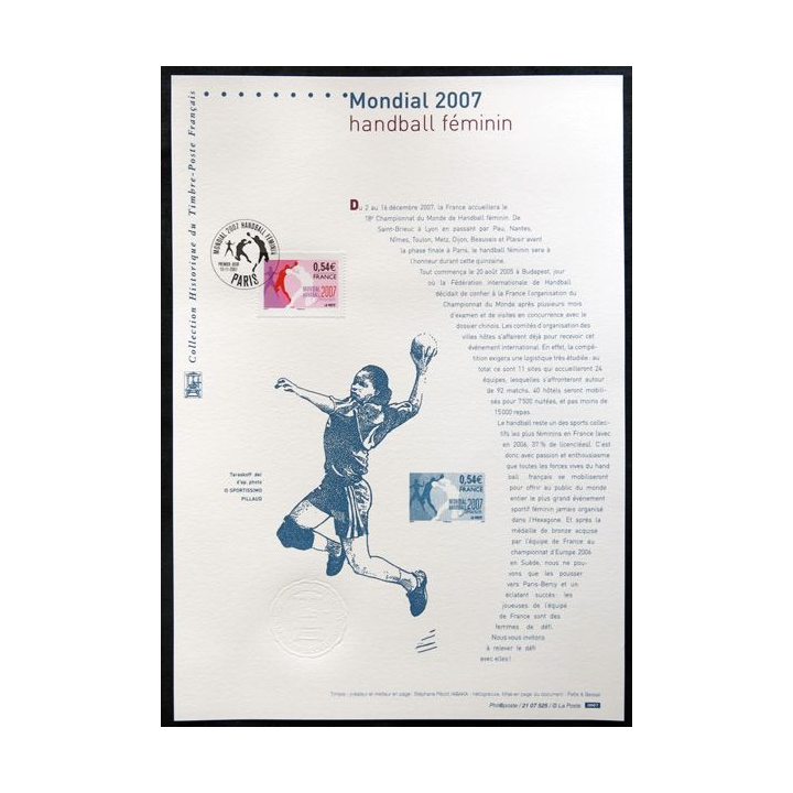 Documents philatéliques officiels la Poste : Mondial 2007 Handball féminin