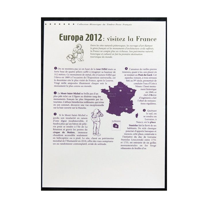 Documents philatéliques officiels la Poste : Europa 2012 Visitez la France (double page)