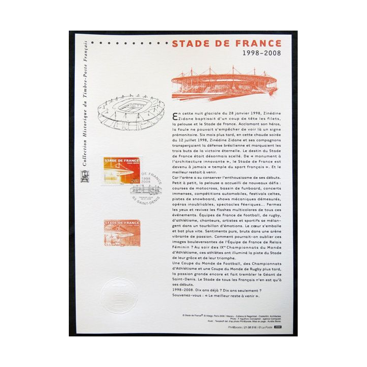 Documents philatéliques officiels la Poste : Stade de France 1998-2008