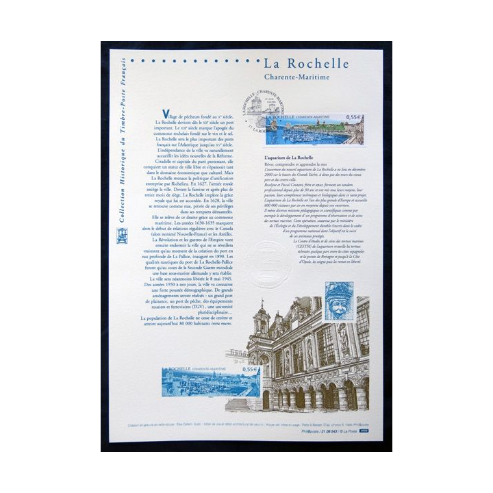 Documents philatéliques officiels la Poste : La Rochelle, Charente-Maritime