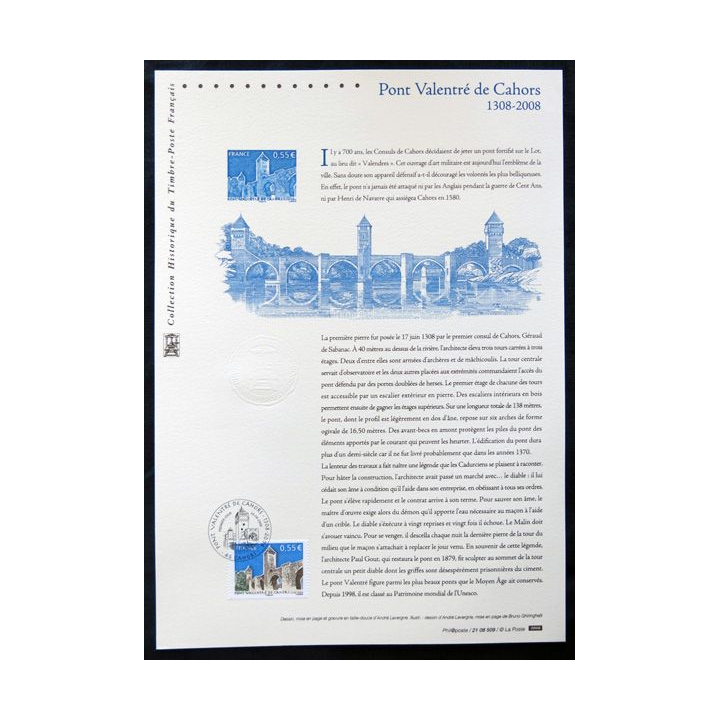 Documents philatéliques officiels la Poste : Pont Valentré de Cahors 1308-2008