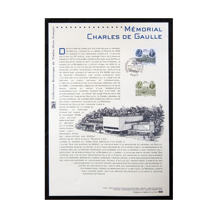 Documents philatéliques officiels la Poste : mémorial Charles de Gaulle